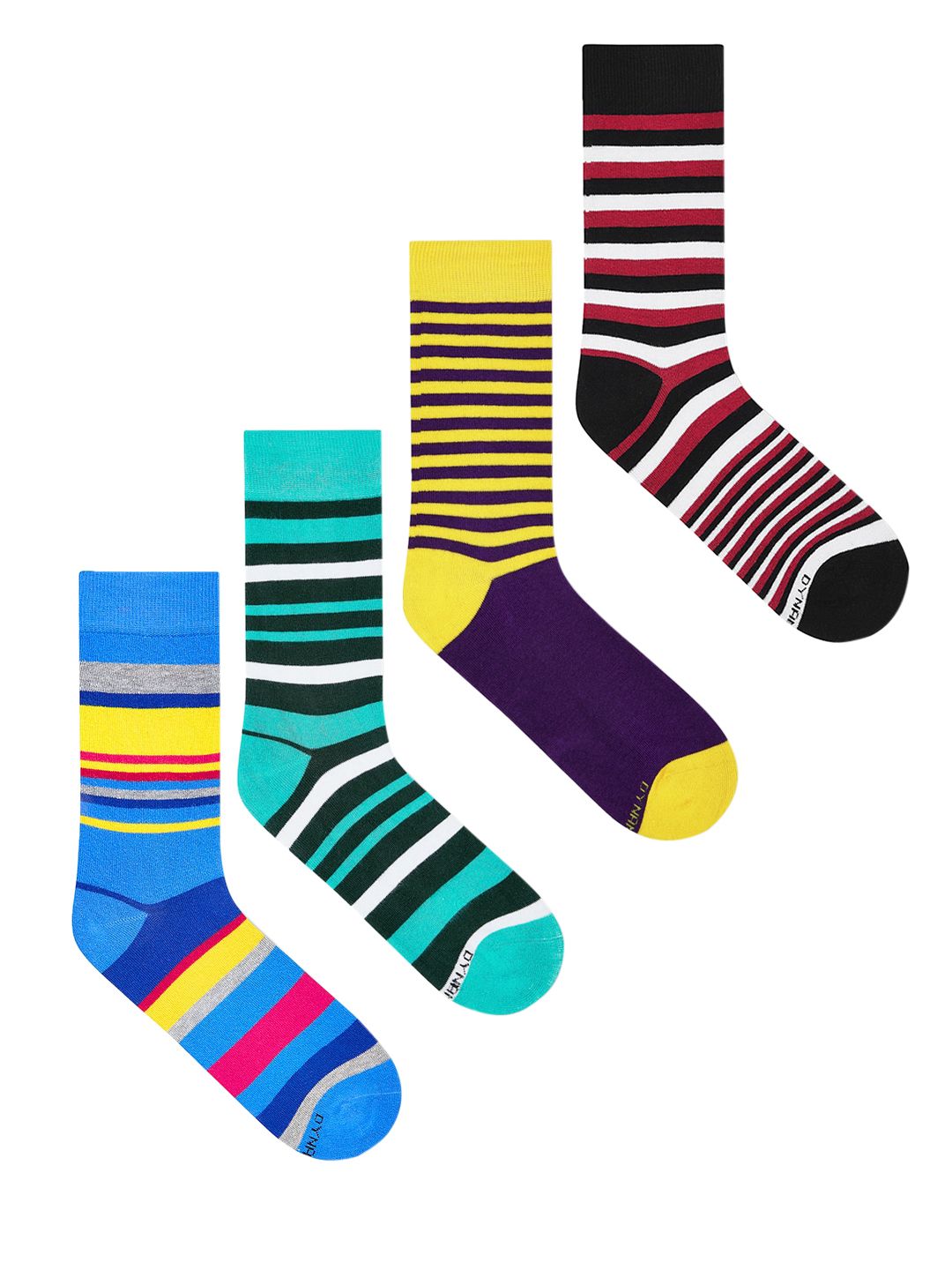 Dynamocks Unisex Pack of 4 Striped Calf-Length Socks