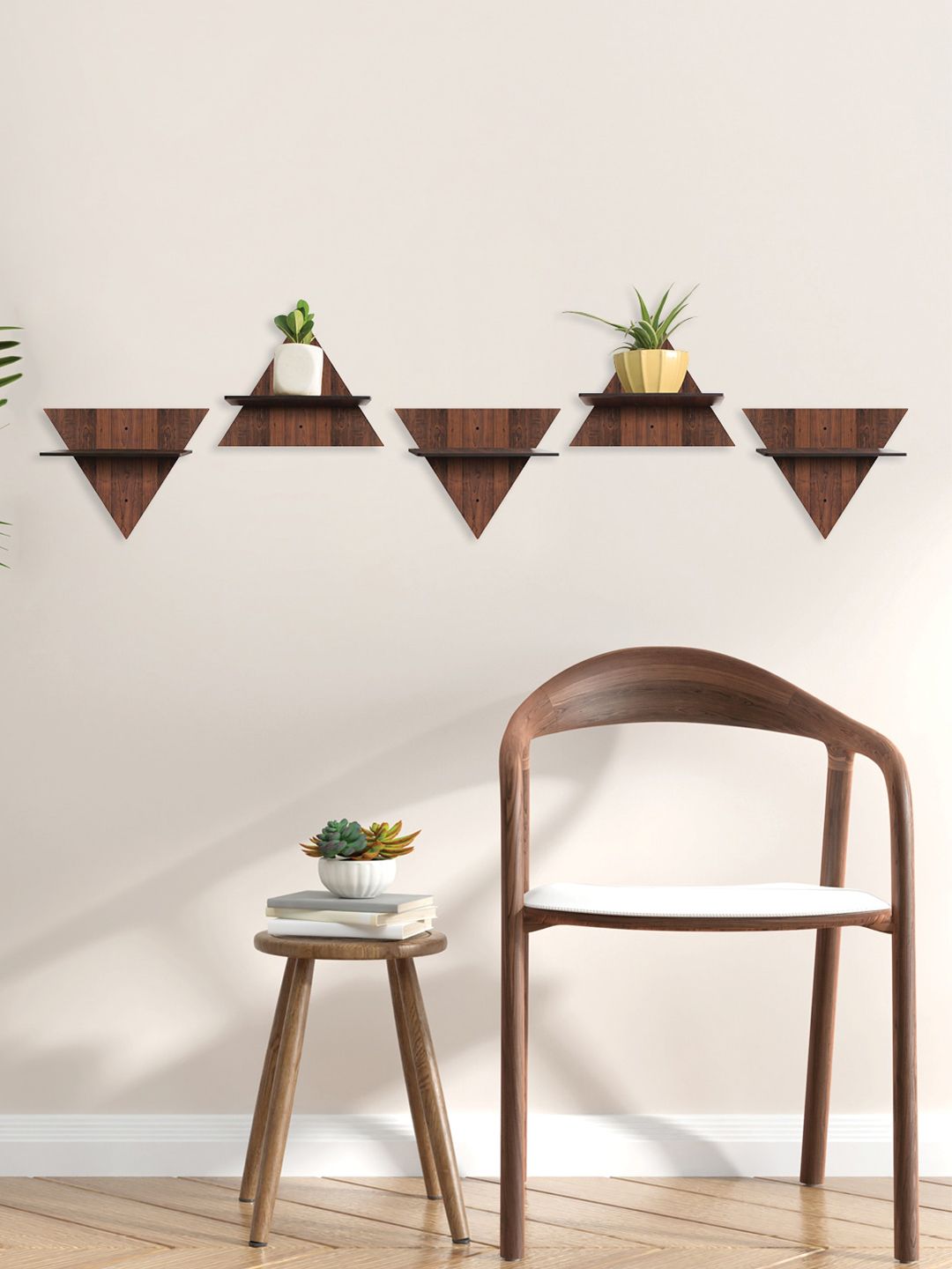RANDOM Set of 5 Coffee Brown MDF Basic Wall Shelves Price in India
