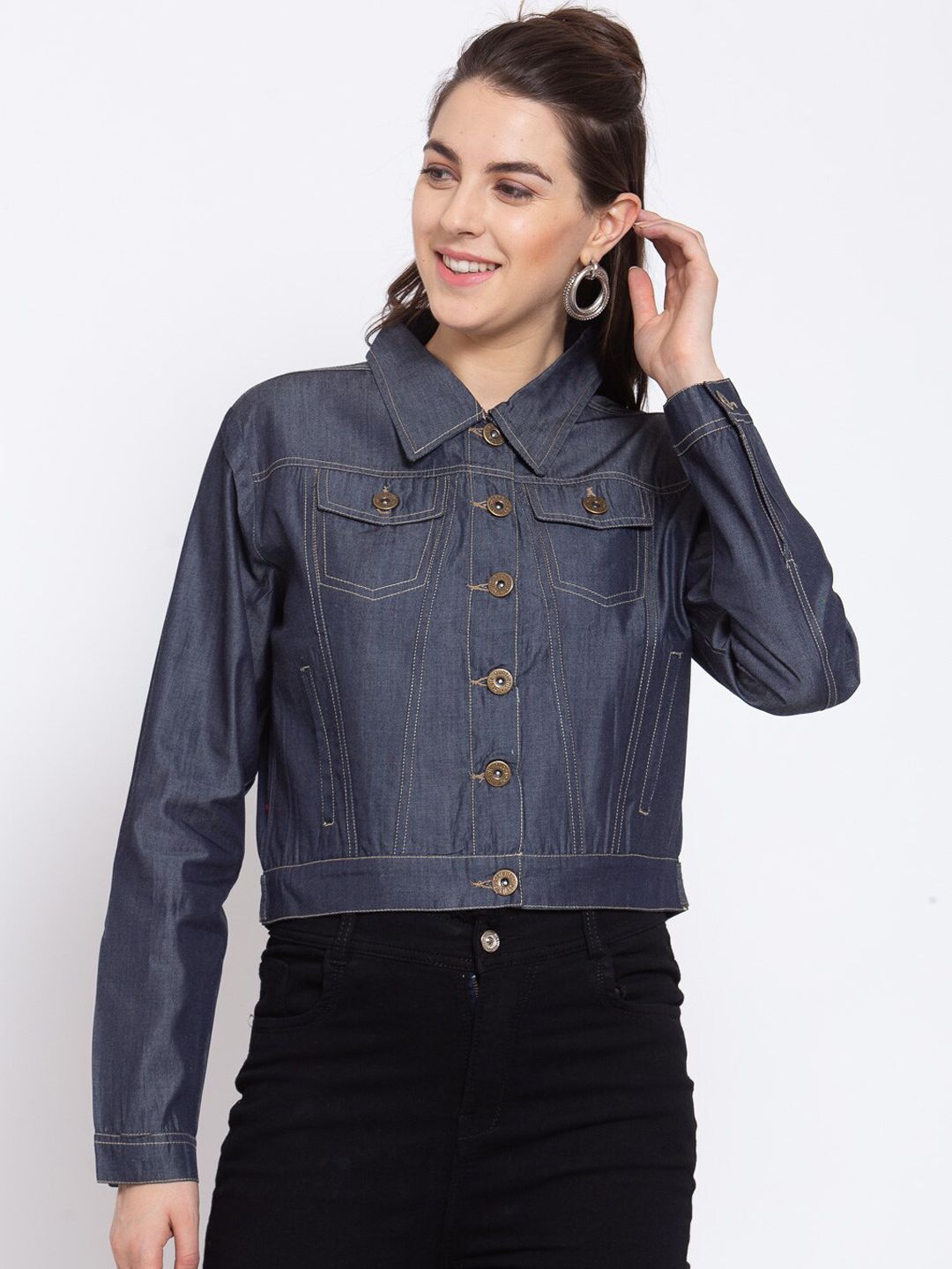 Style Quotient Women Blue Crop Denim Jacket Price in India