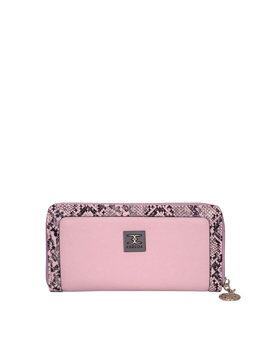 ESBEDA Women Pink & Black Textured Zip Around Wallet Price in India