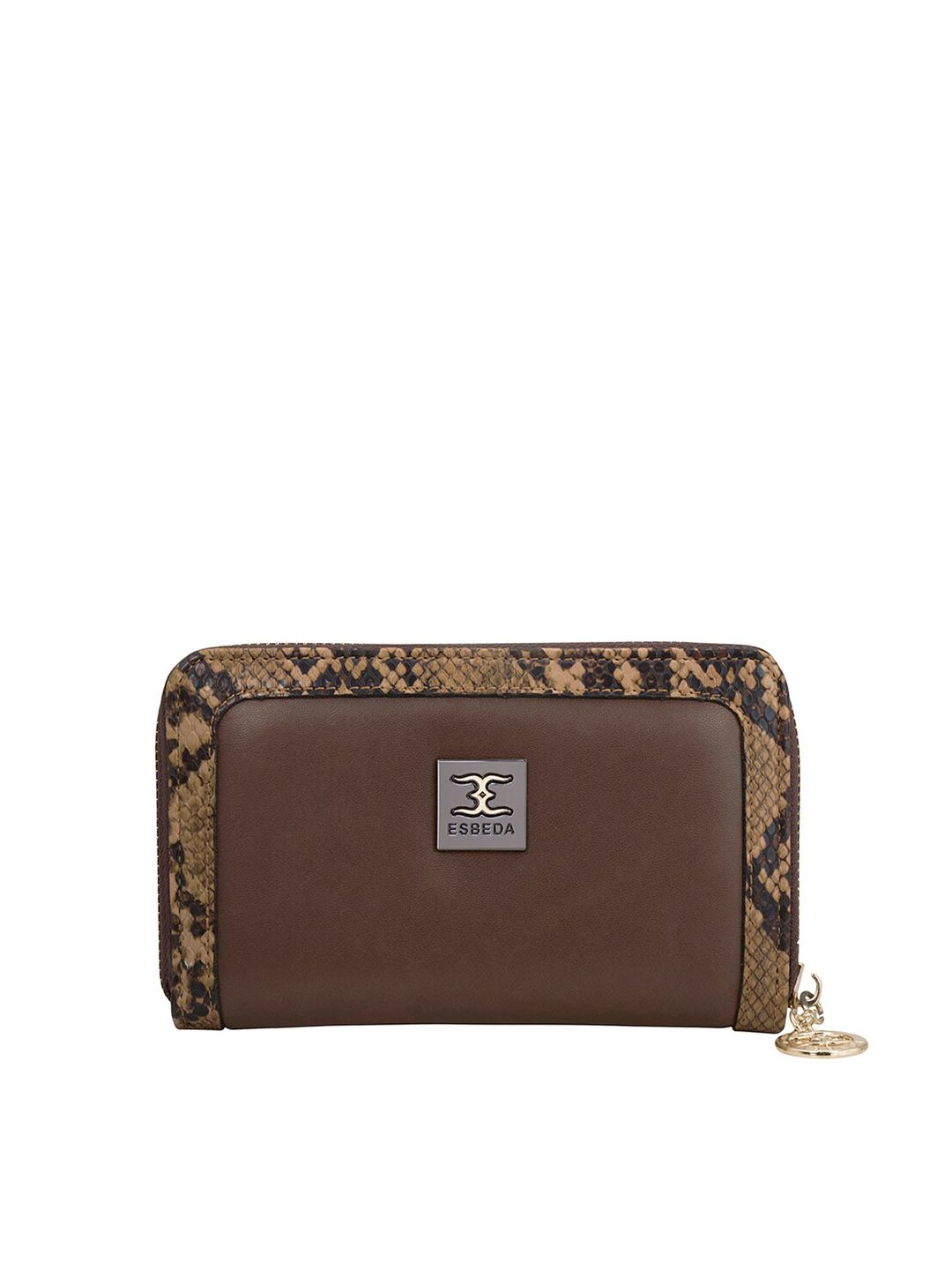 ESBEDA Women Brown & Black Printed Zip Around Wallet Price in India