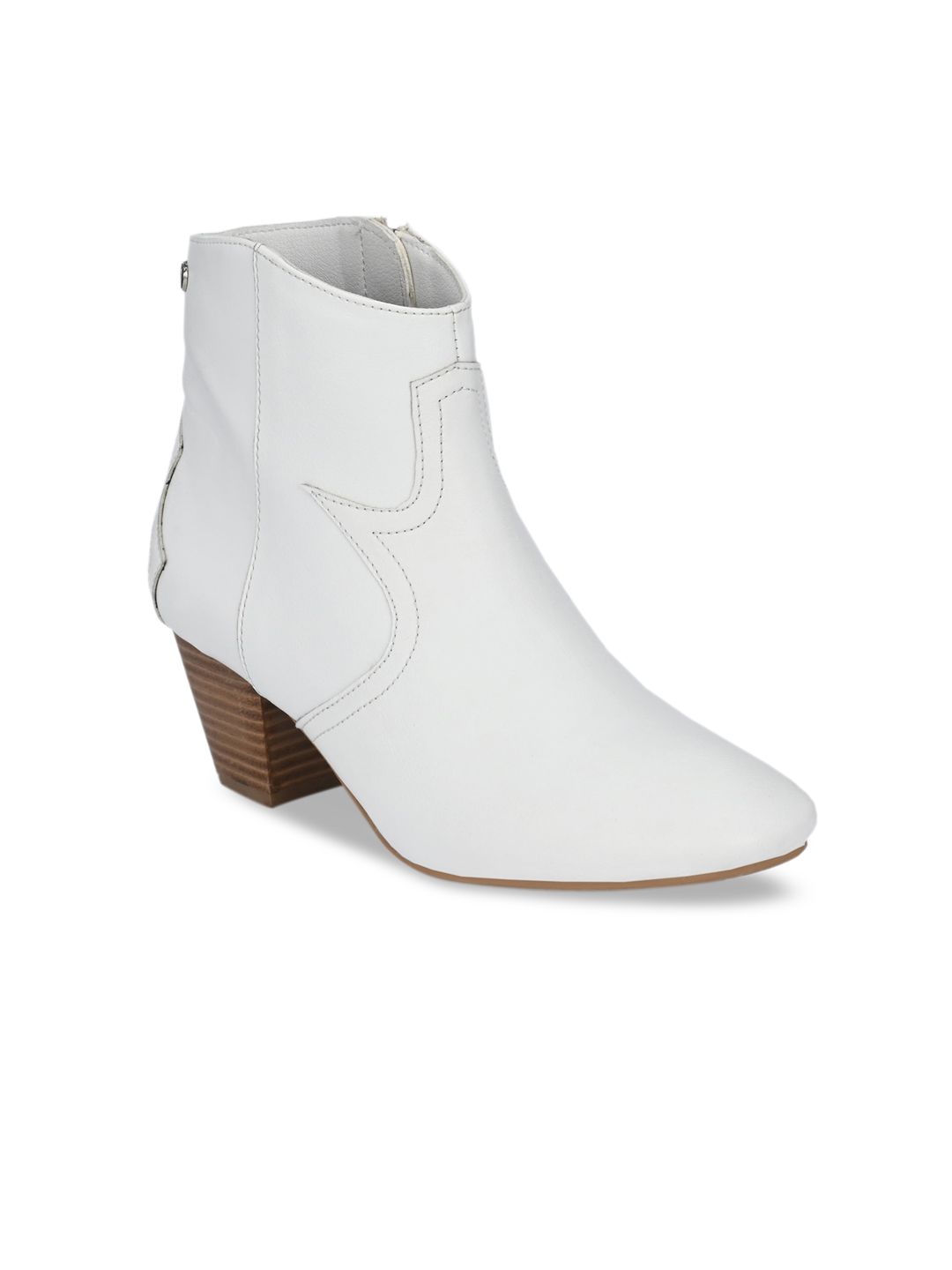 Delize Women White Solid Heeled Boots Price in India