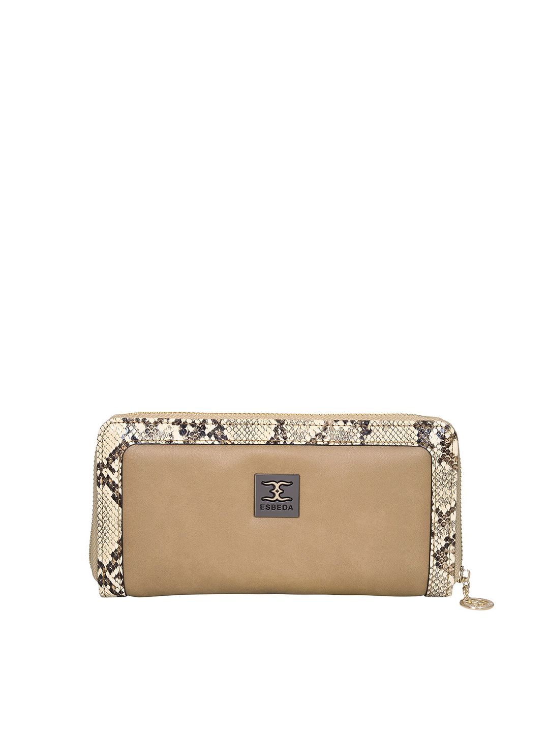 ESBEDA Women Beige Snakeskin Textured Zip Around Wallet Price in India