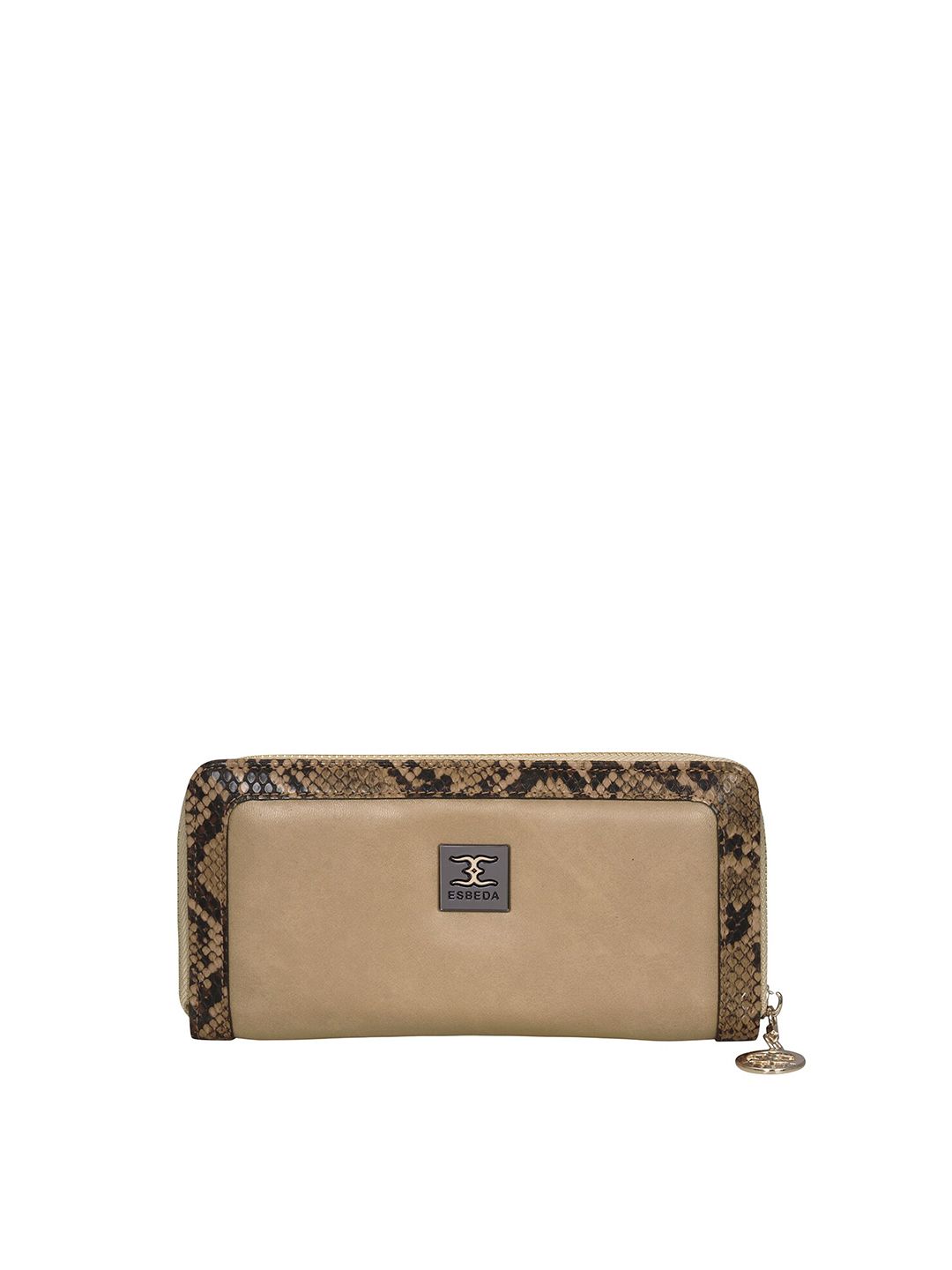 ESBEDA Women Beige & Black Textured Zip Around Wallet Price in India