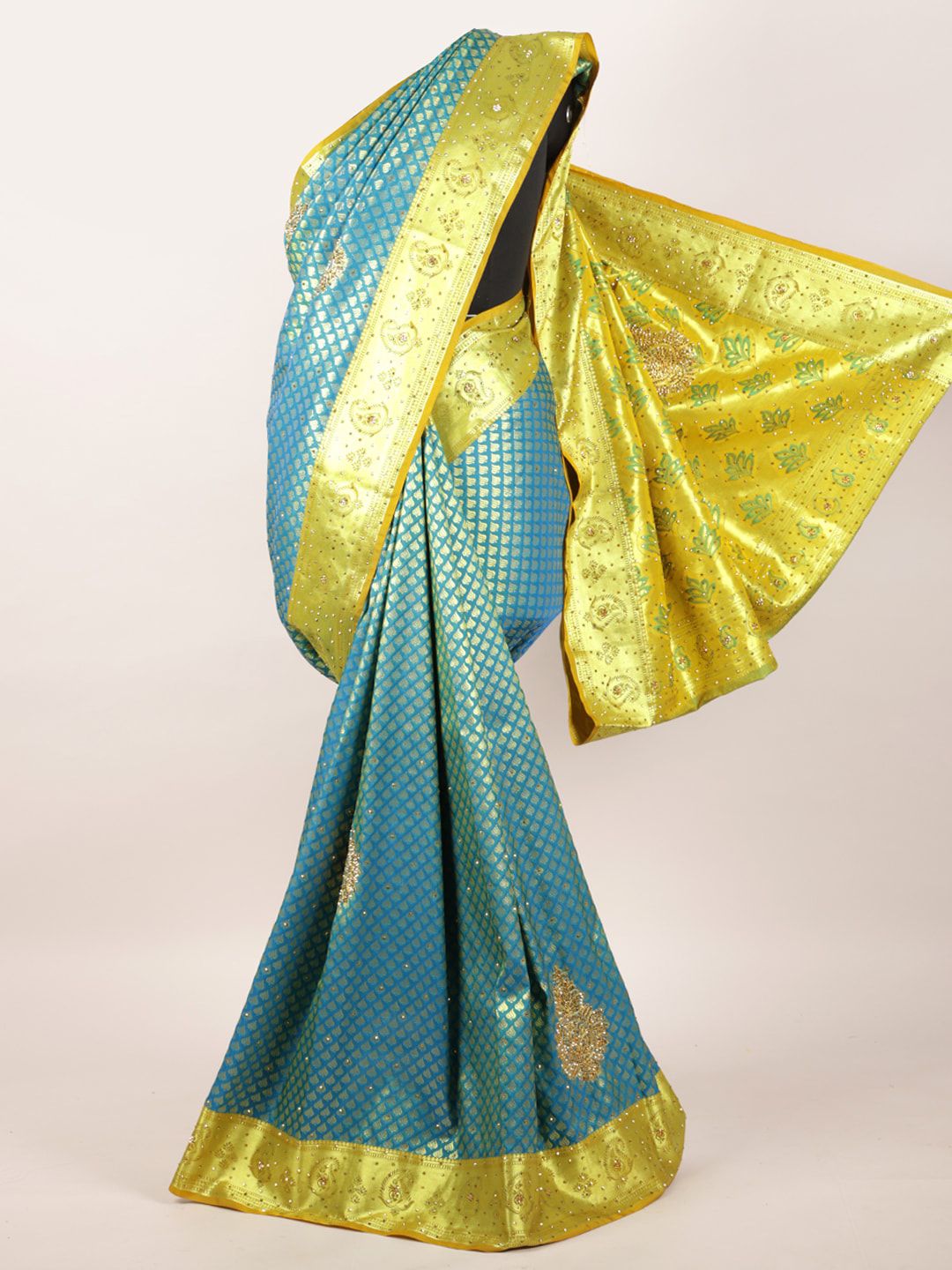 Pothys Blue Woven Design Pure Silk Kanjeevaram Saree