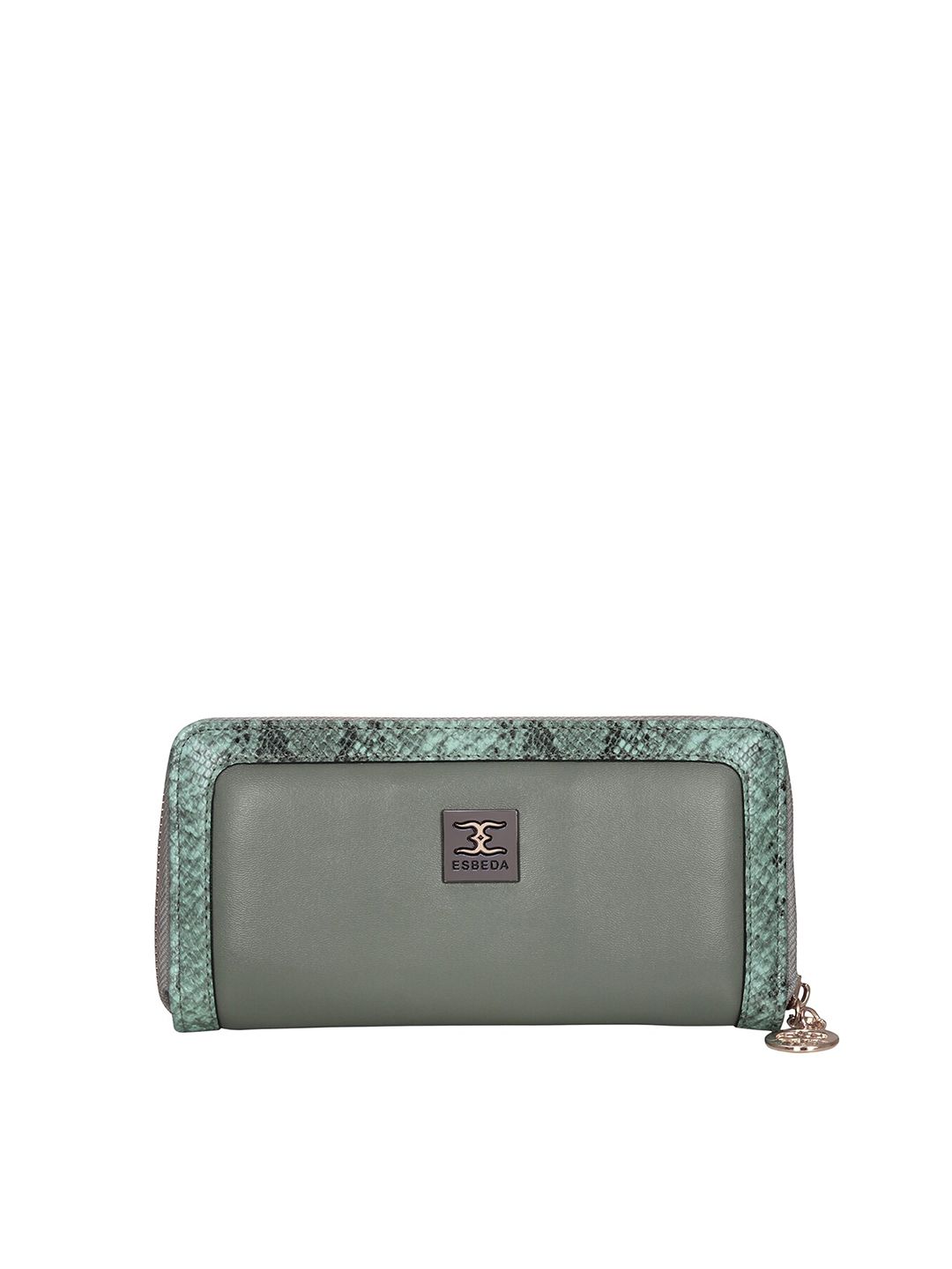 ESBEDA Women Green & Grey Printed Zip Around Wallet Price in India