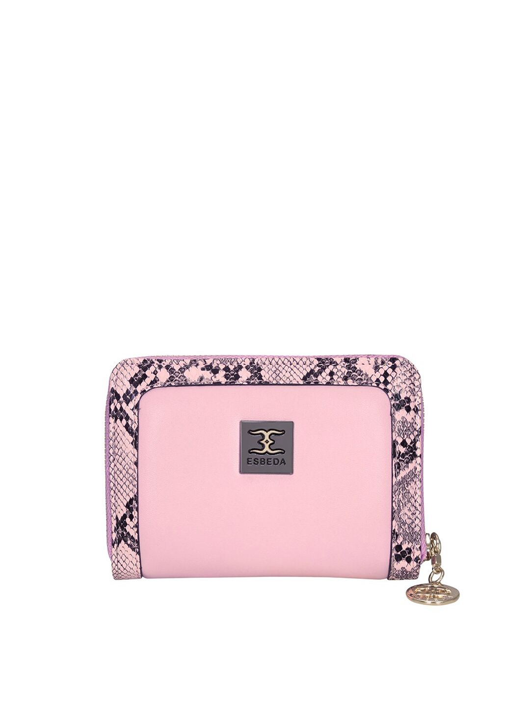 ESBEDA Women Pink & Black Animal Printed Zip Around Wallet Price in India