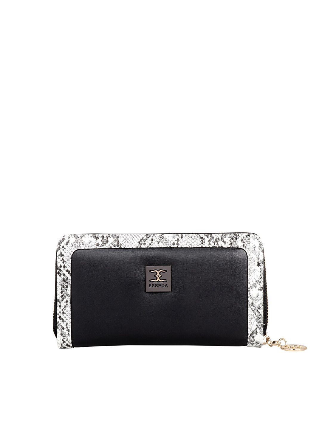 ESBEDA Women Black & White Textured Zip Around Wallet Price in India