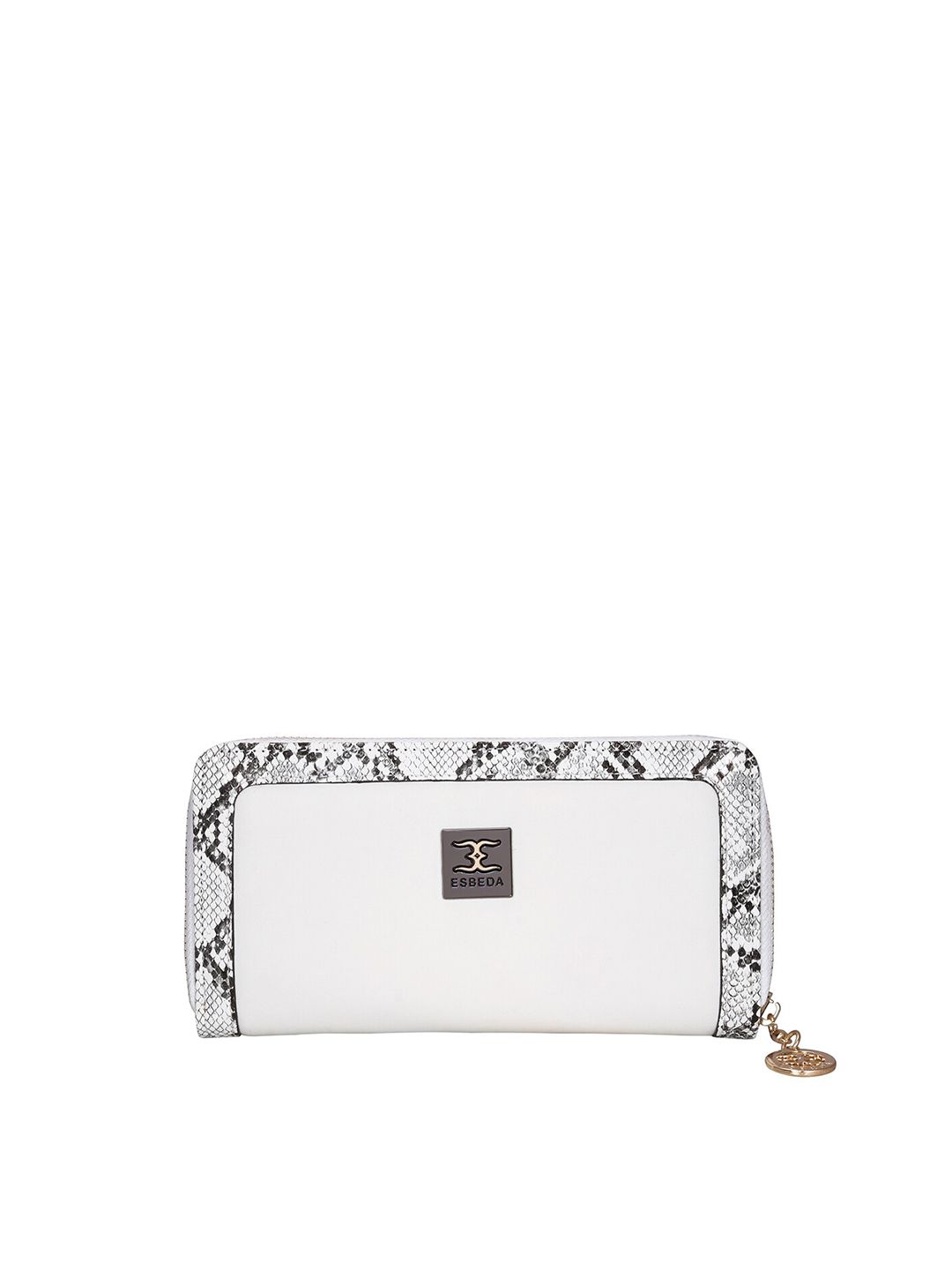 ESBEDA Women White & Black Snakeskin Textured Zip Around Wallet Price in India