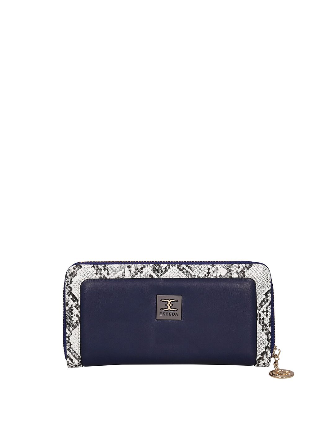 ESBEDA Women Navy Blue & White Textured Zip Around Wallet Price in India