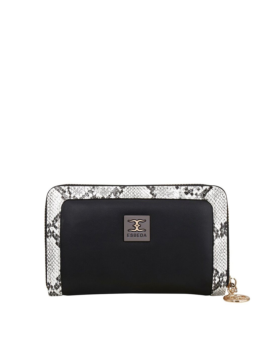 ESBEDA Women Black & White Printed Zip Around Wallet Price in India