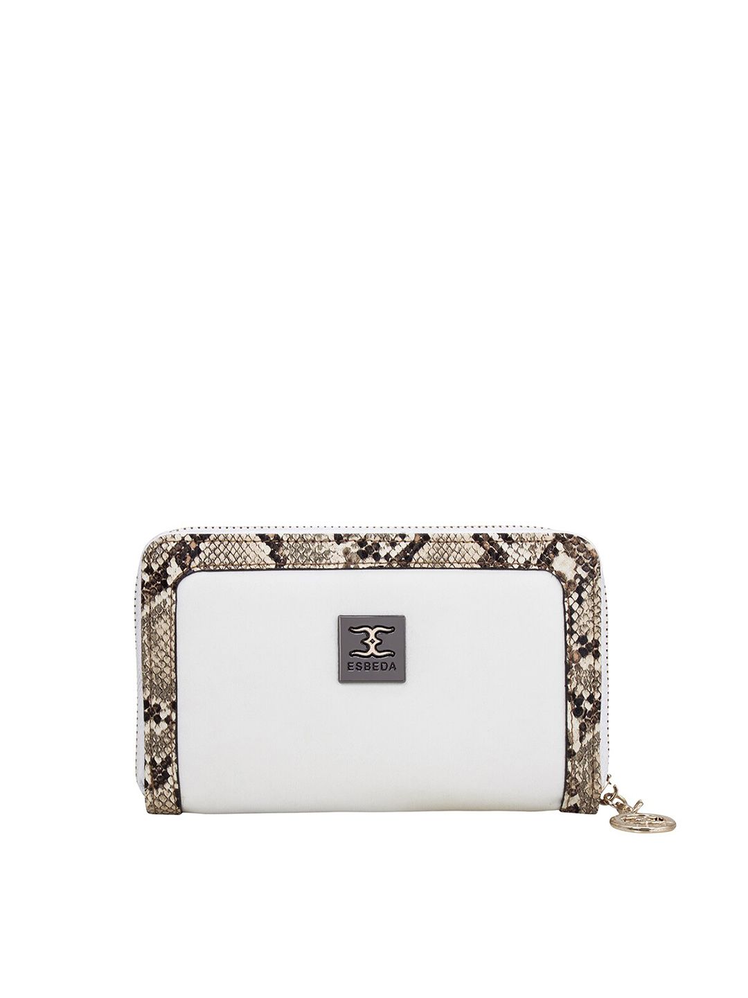 ESBEDA Women White & Gold-Toned Printed Zip Around Wallet Price in India