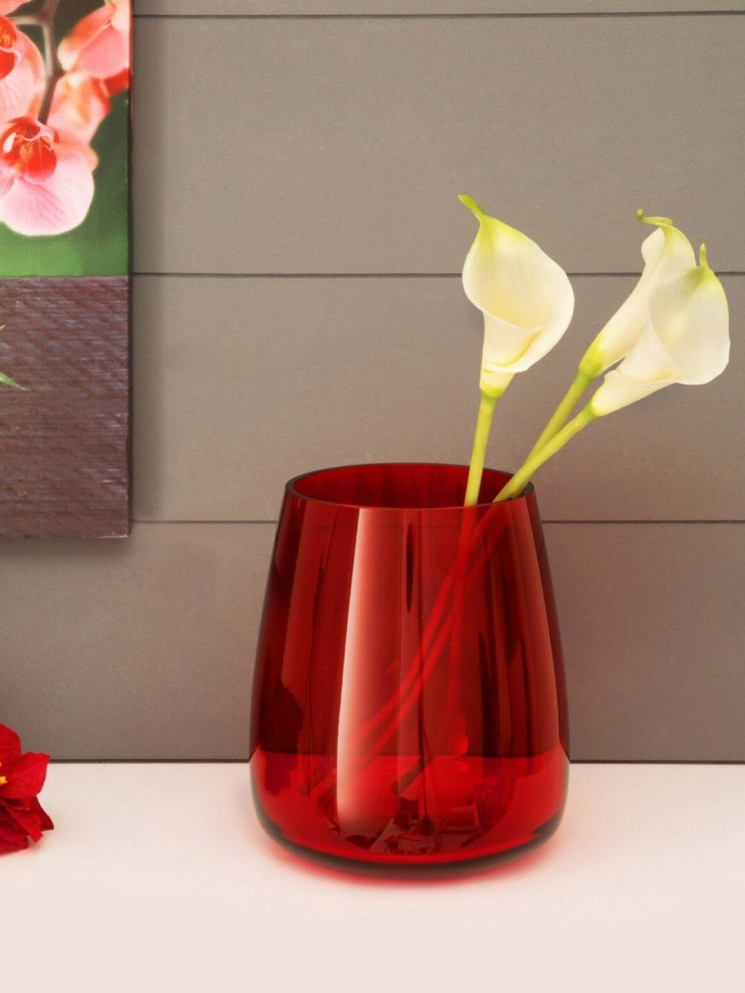 Home Centre Red Eadric Translucent Glass Vase Price in India