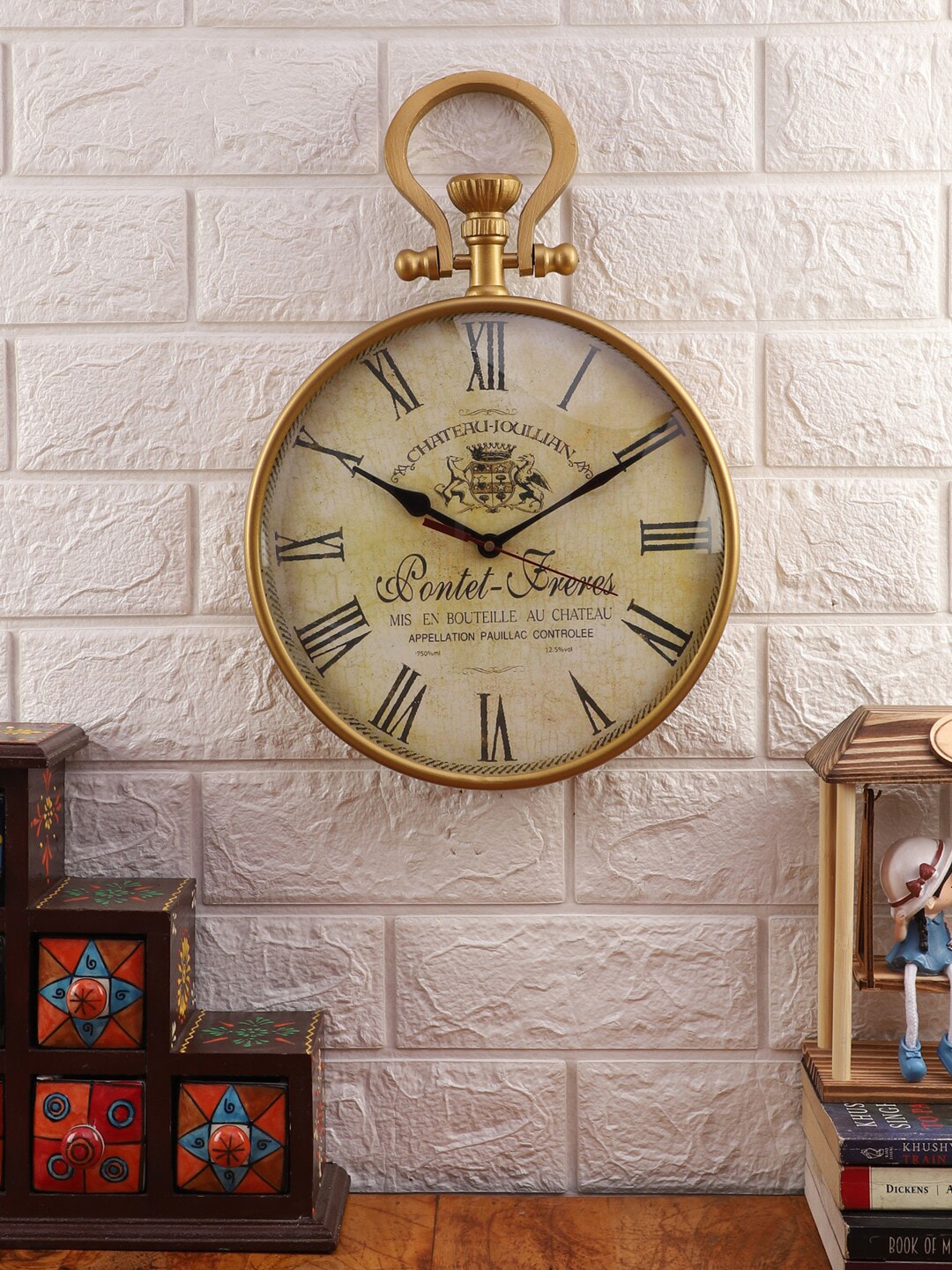 EXIM DECOR Gold & Beige Chateau Joullian Handcrafted Wall Clock 36.83 cm Price in India