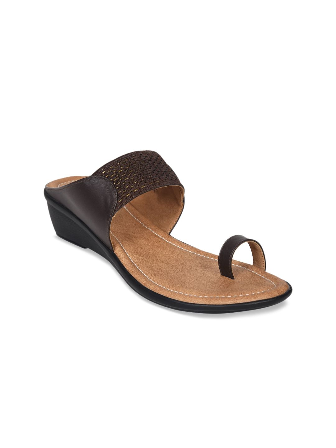 Ajanta Women Coffee Brown Woven Design One Toe Wedges Price in India