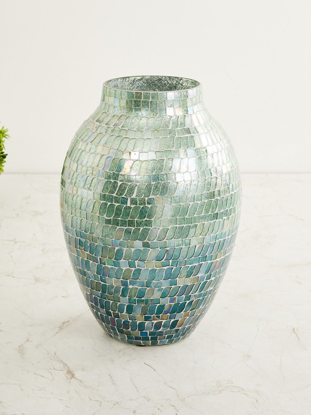 Home Centre Teal Blue & Green Textured Fiesta Yael Mosaic Vase Price in India