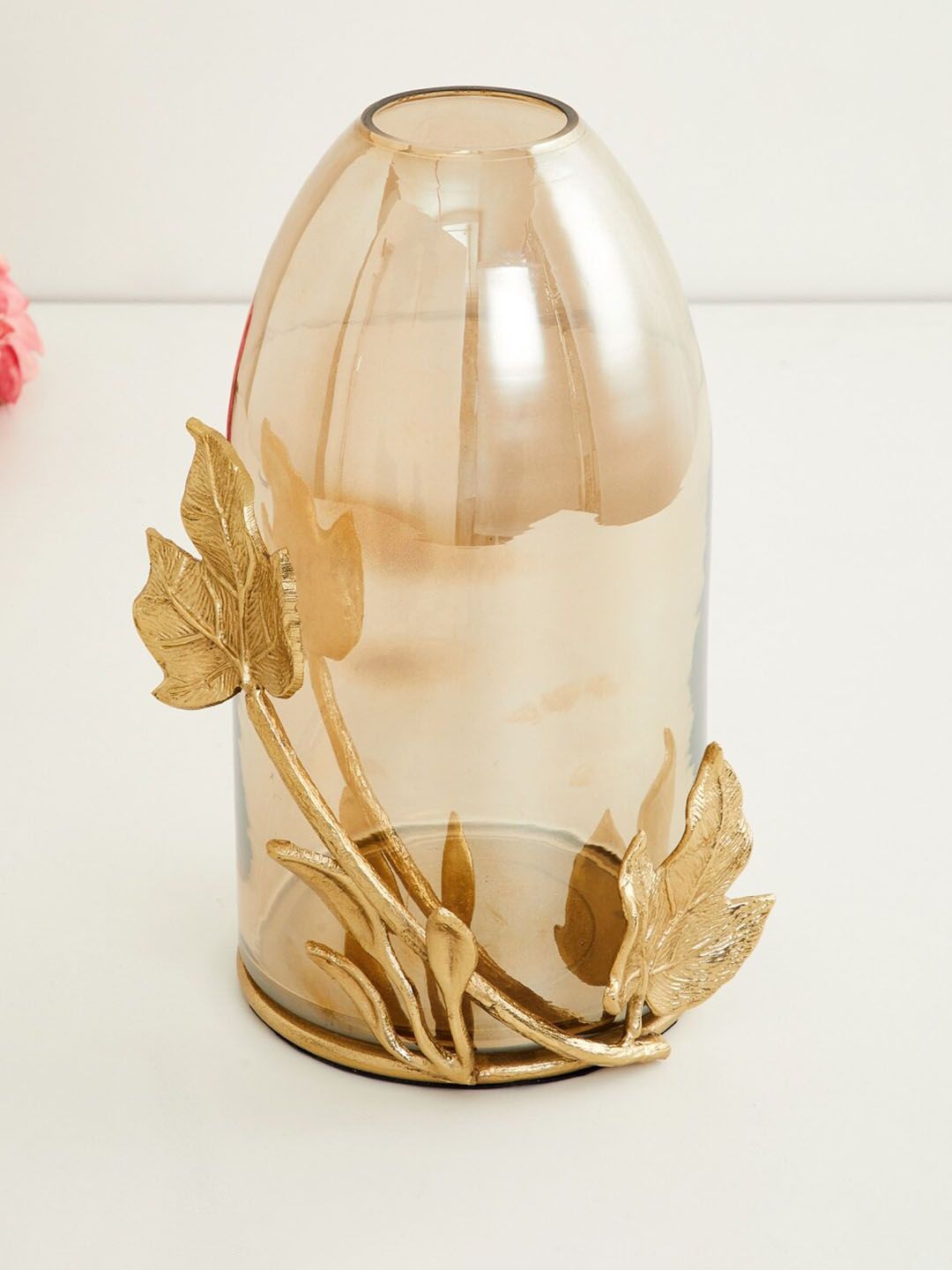 Home Centre Gold-Toned &Beige Fiesta Maple Glass Decorative Vase Price in India