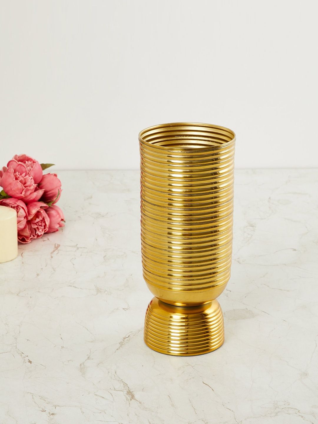 Home Centre Gold-Toned Textured Leon Cesar Ribbed Small Vase Price in India