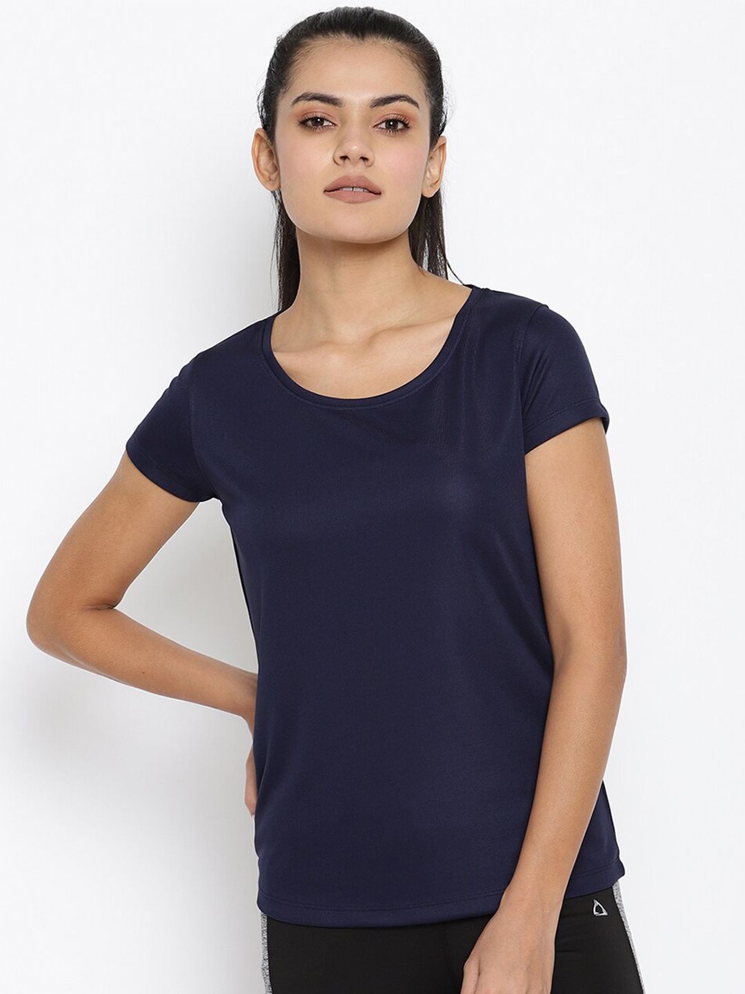 ScoldMe Women Navy Blue Slim Fit T-shirt Price in India
