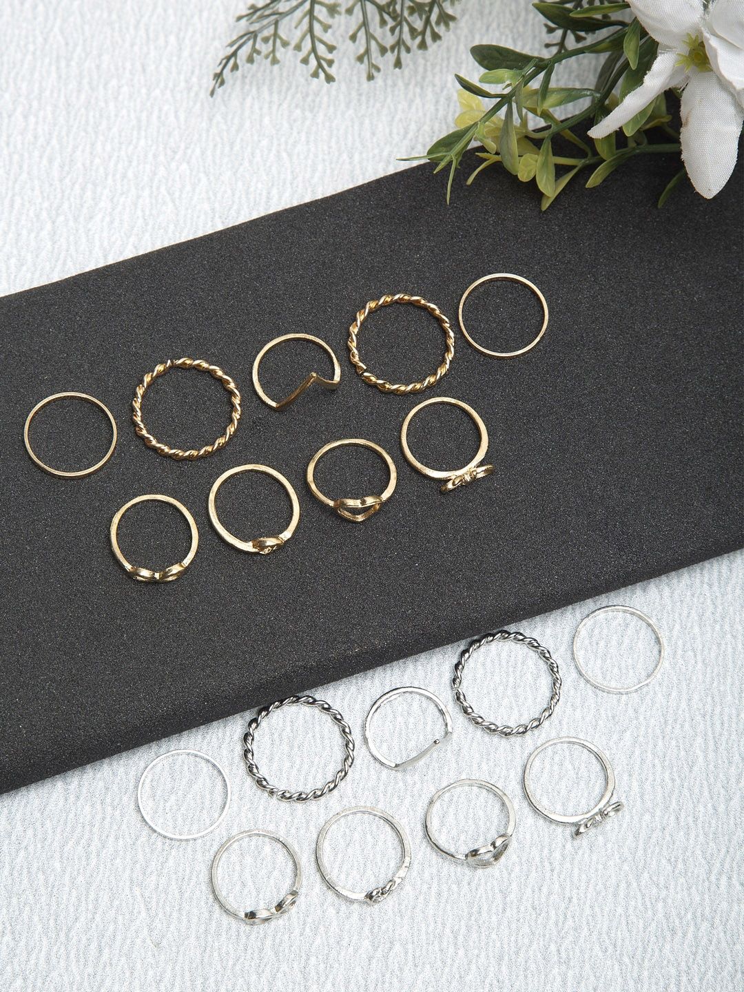 YouBella Set Of 18 Gold-Toned & Silver-Toned Textured Finger Rings Price in India