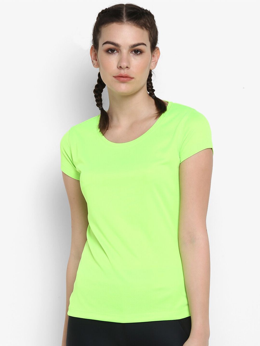 ScoldMe Women Fluorescent Green Slim Fit T-shirt Price in India