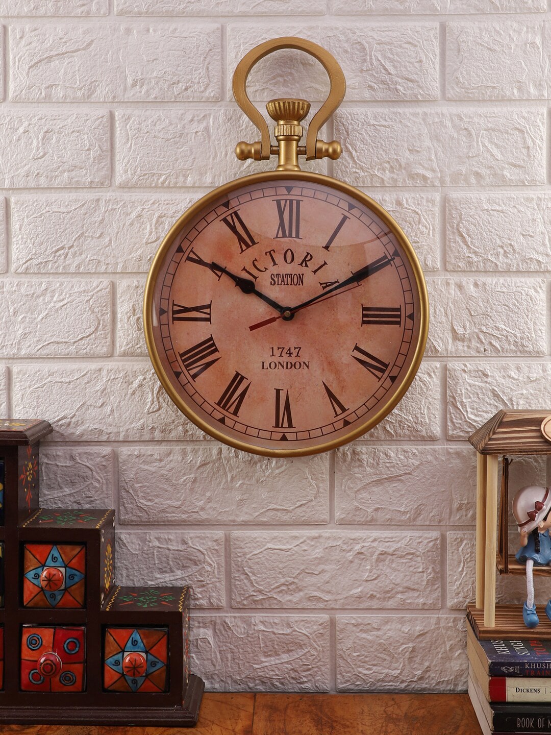 EXIM DECOR Gold & Peach Vintage Wall Clock Price in India