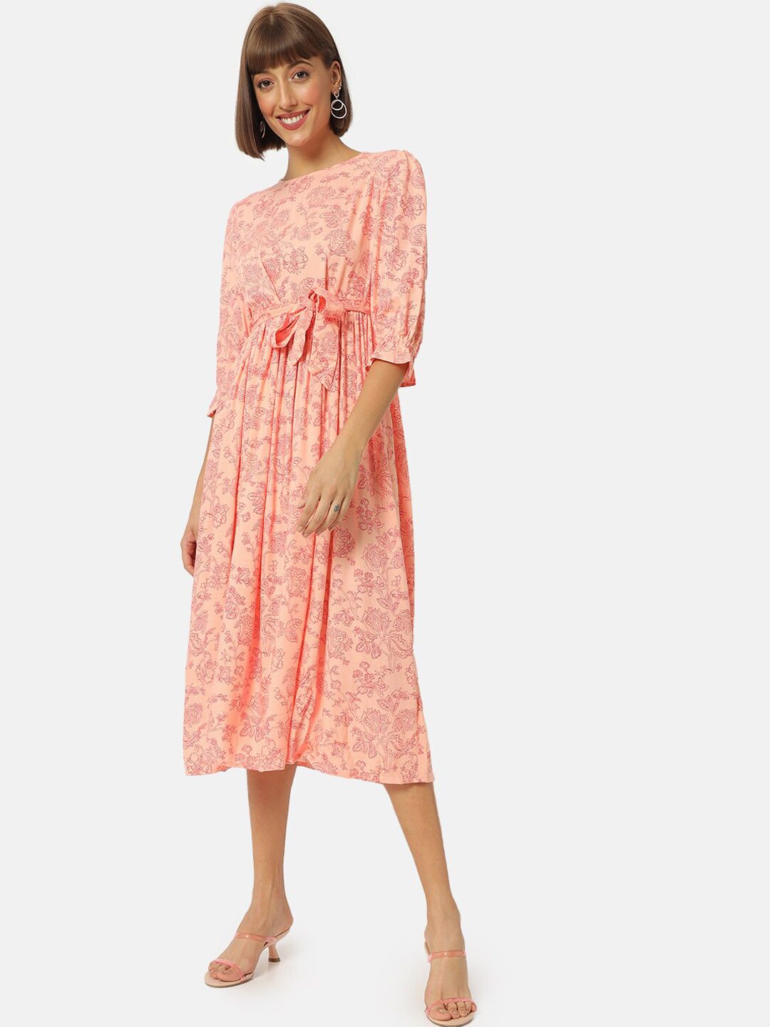 Saaki Women Pink Floral Printed Fit and Flare Dress Price in India