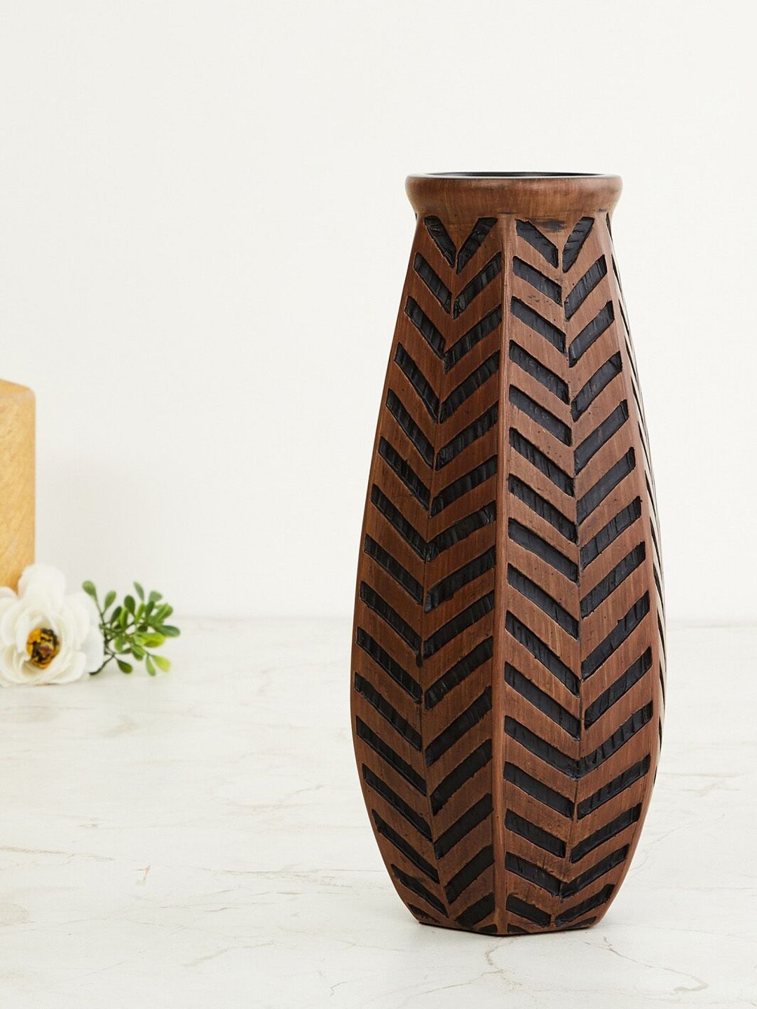 Home Centre Brown & Black Adrian Textured Vase Price in India