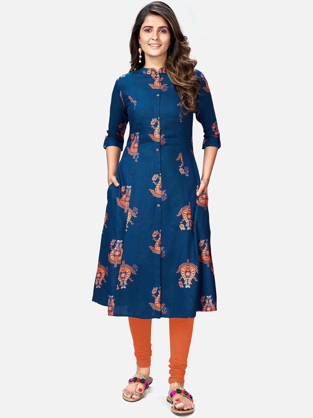 Vbuyz Women Blue Floral Printed A-Line Kurta
