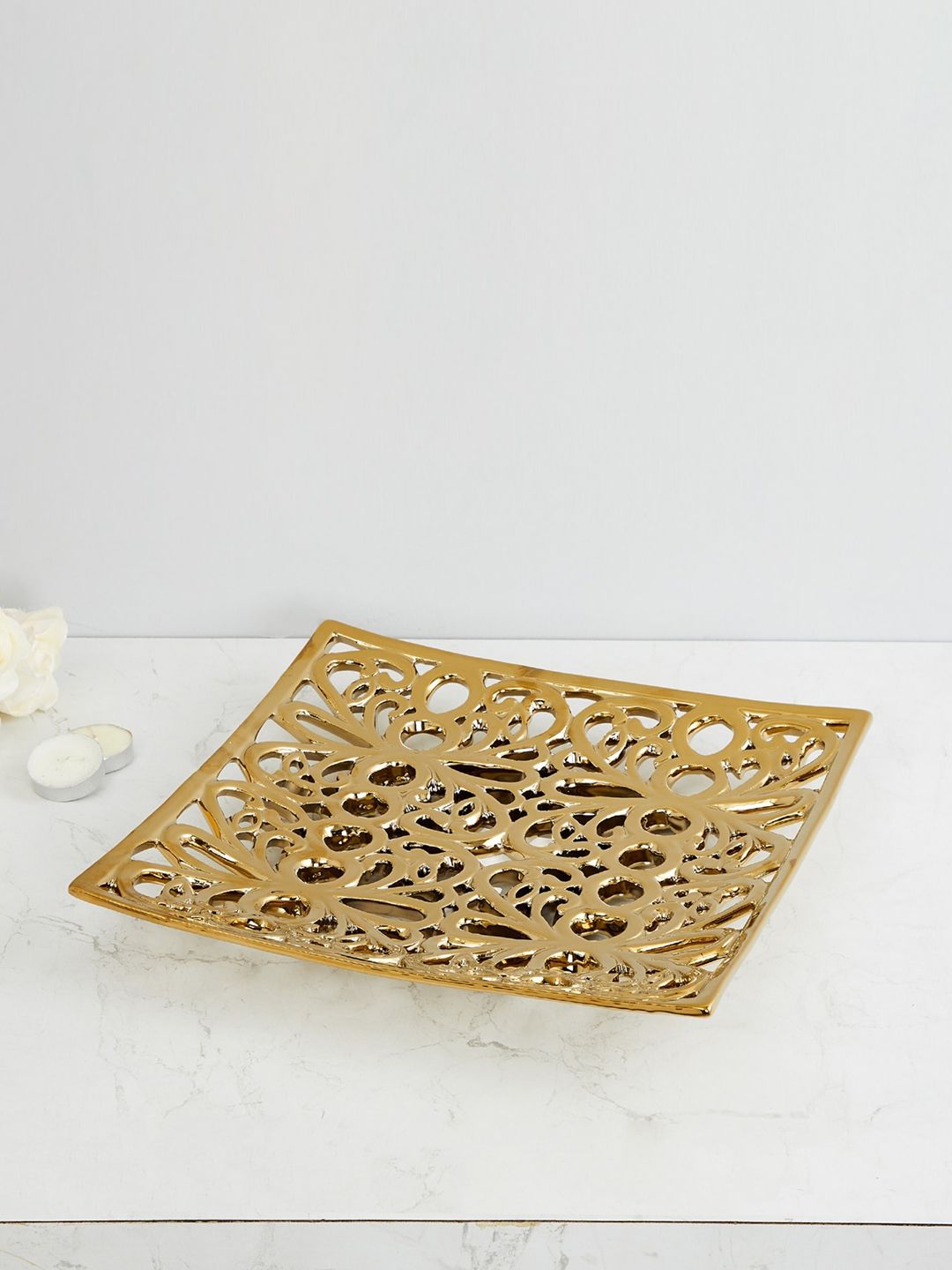 Home Centre Gold-Toned Stellar Celestial Carved Decorative Platter Price in India