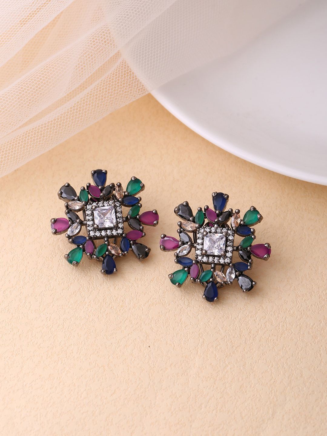 Shoshaa Multi Silver-Plated Oxidised Contemporary Studs Price in India