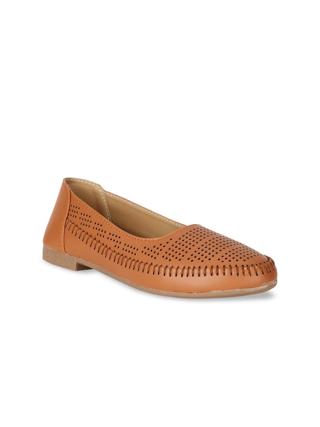 Bruno Manetti Women Tan Ballerinas with Laser Cuts Flats