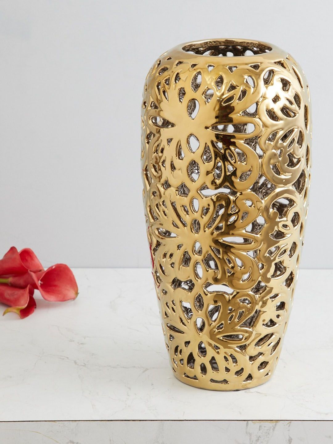 Home Centre Gold-Toned Stellar Celestial Tall Carved Stoneware Vase Price in India