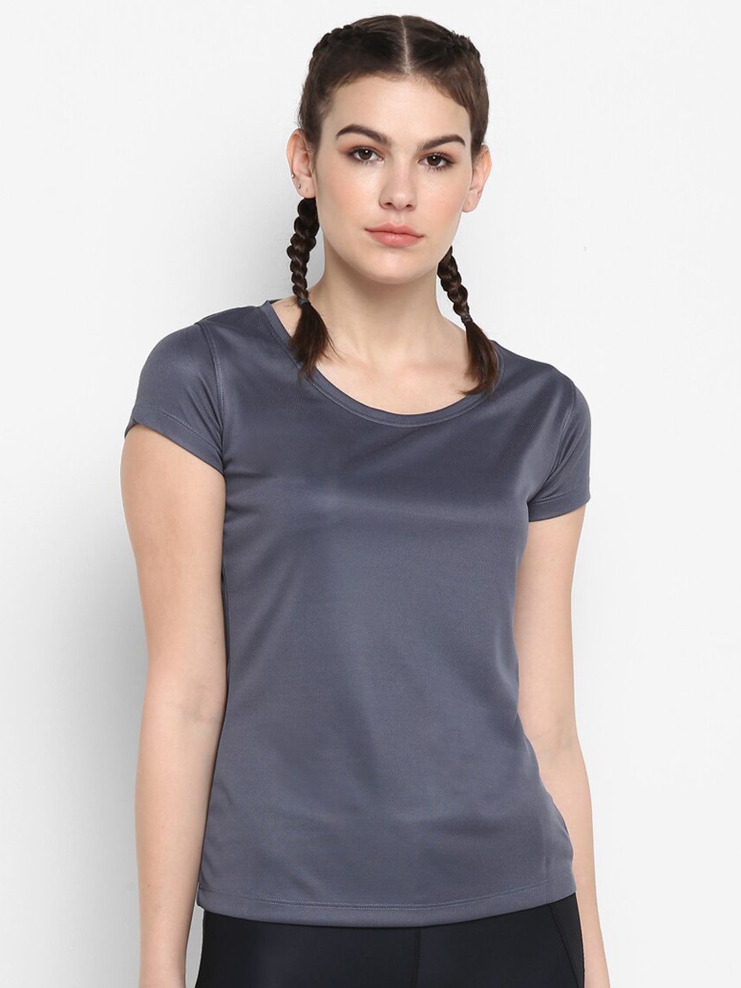 ScoldMe Women Charcoal Grey Slim Fit T-shirt Price in India