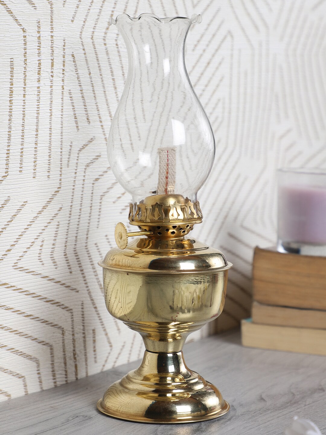 EXIM DECOR Gold-Toned Vintage Brass Chimney Table Lamp Price in India