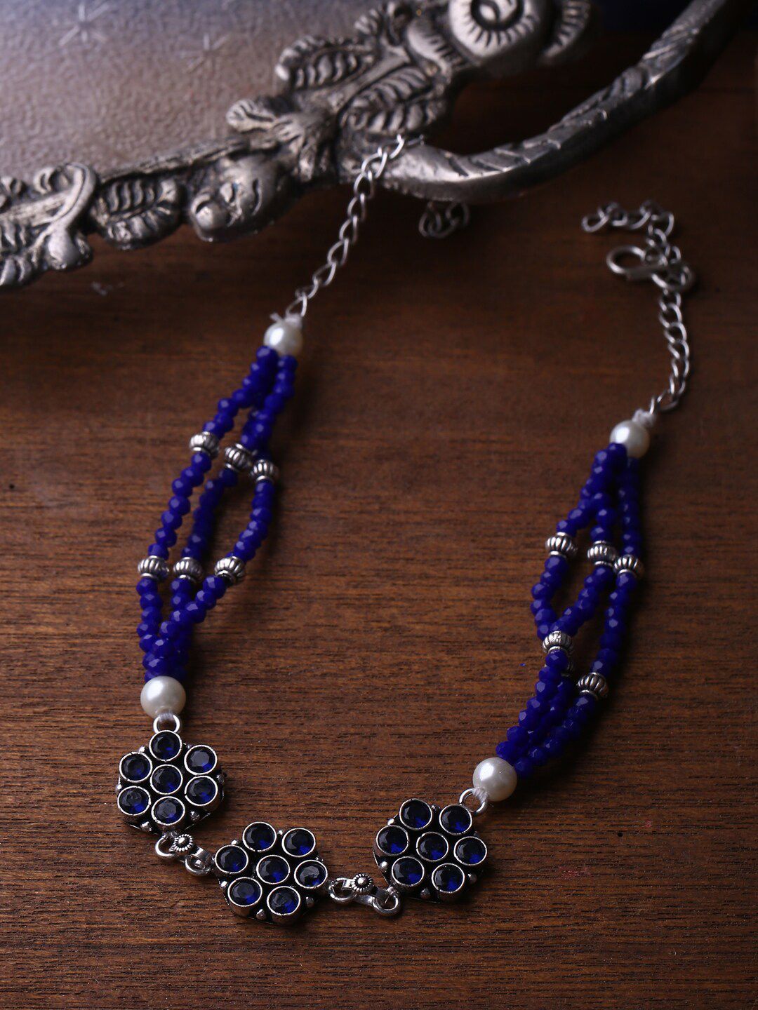 Shoshaa Silver-Plated & Blue Oxidised Necklace Price in India