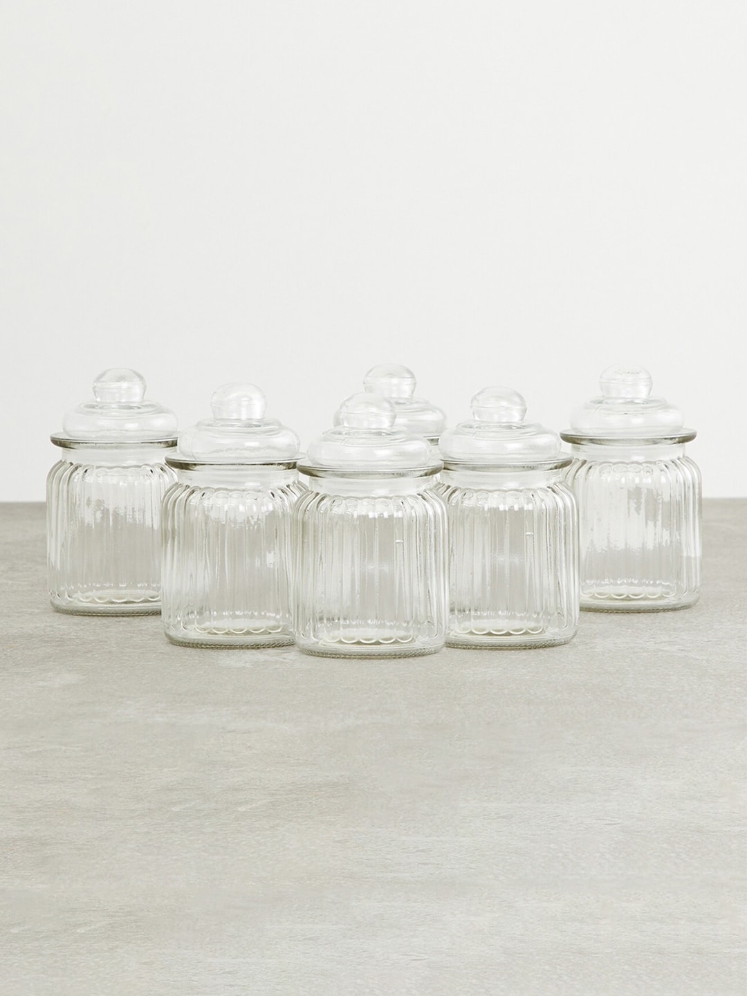 Home Centre Set Of 6 Transparent Air-Tight Textured Glass Storage Jars Price in India
