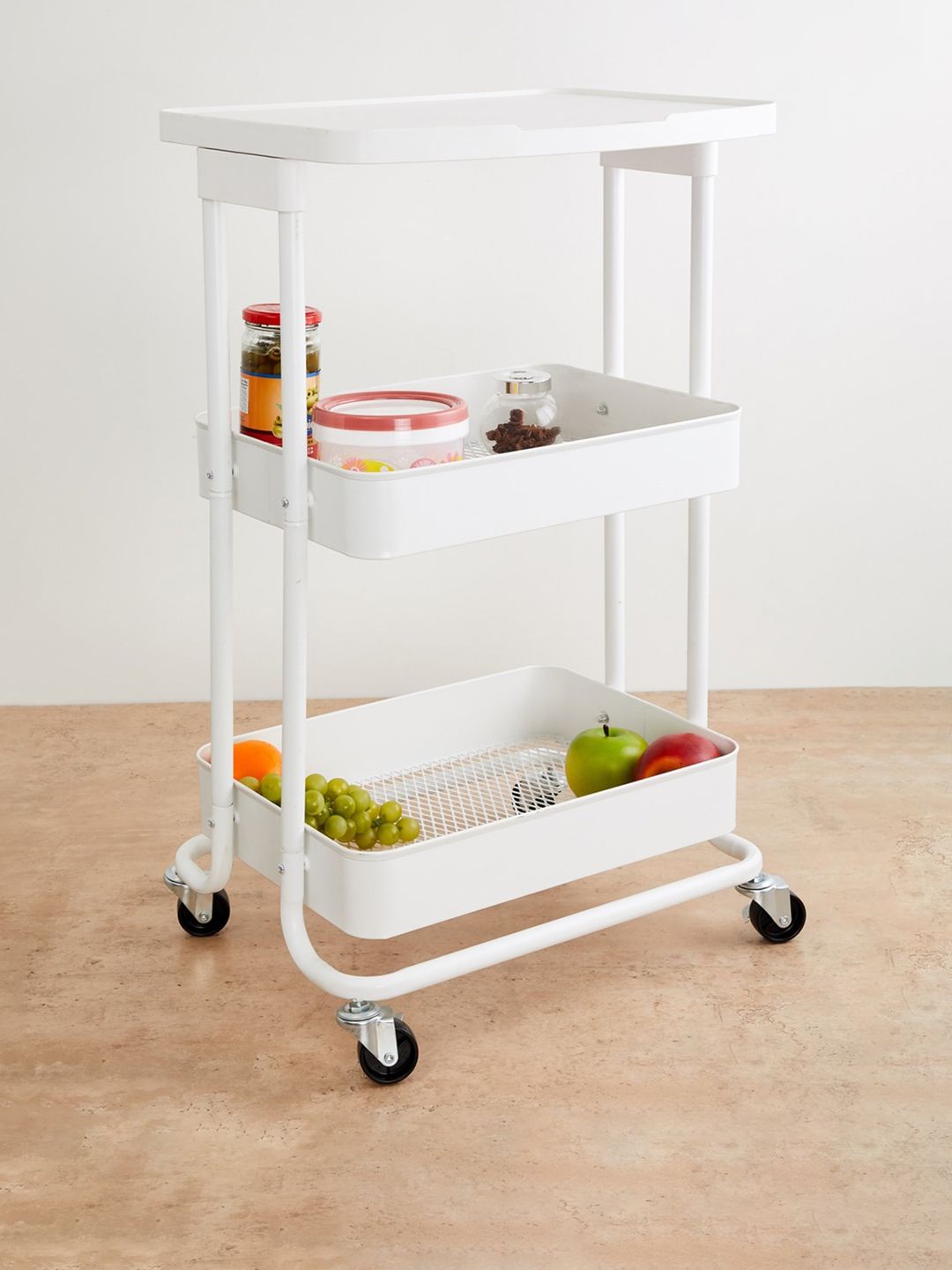 Home Centre White Solid Metal Tranzit 3 Tier Kitchen Storage Trolley Price in India