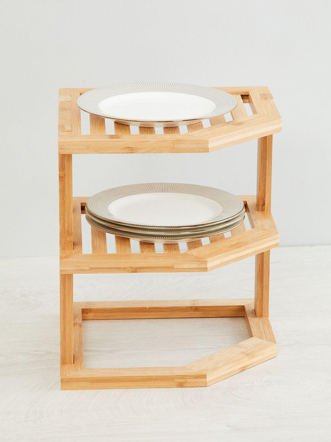 Home centre Beige Solid Orion-Edulis Bamboo 2-Tier Corner Dish Rack Price in India