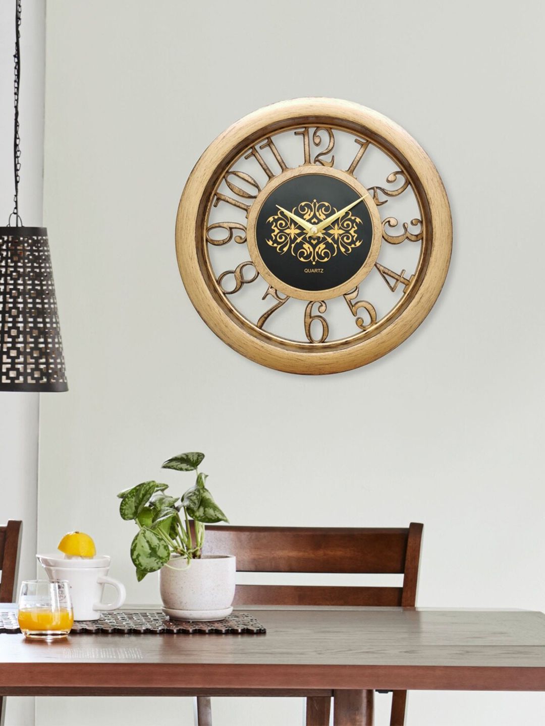 Home Centre Gold & Black Textured Vintage Wall Clock Price in India