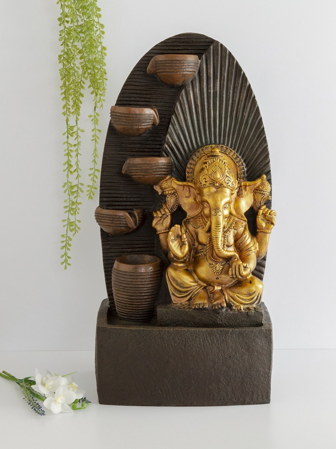 Home Centre Brown & Gold-Toned Ceramic Casade Harmony Ganesha Figurine Fountain Price in India