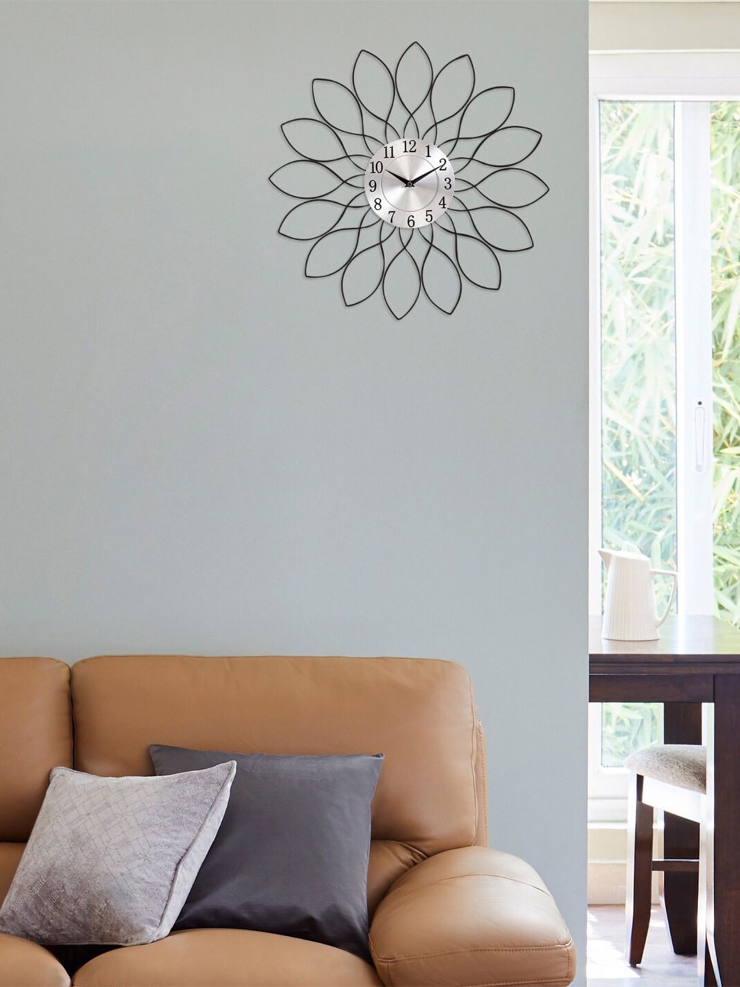 Home Centre Black & Silver Casablanca Solid Floral Wall Clock 50 cm Price in India