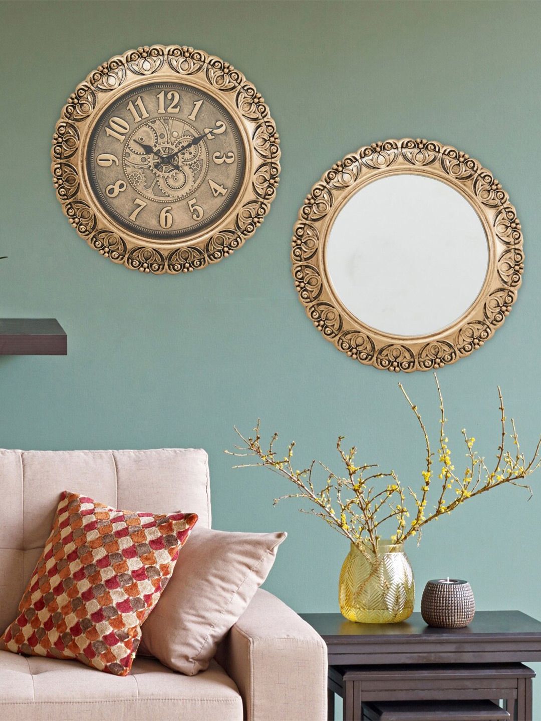 Home Centre Gold Textured Contemporary Wall Clock Price in India