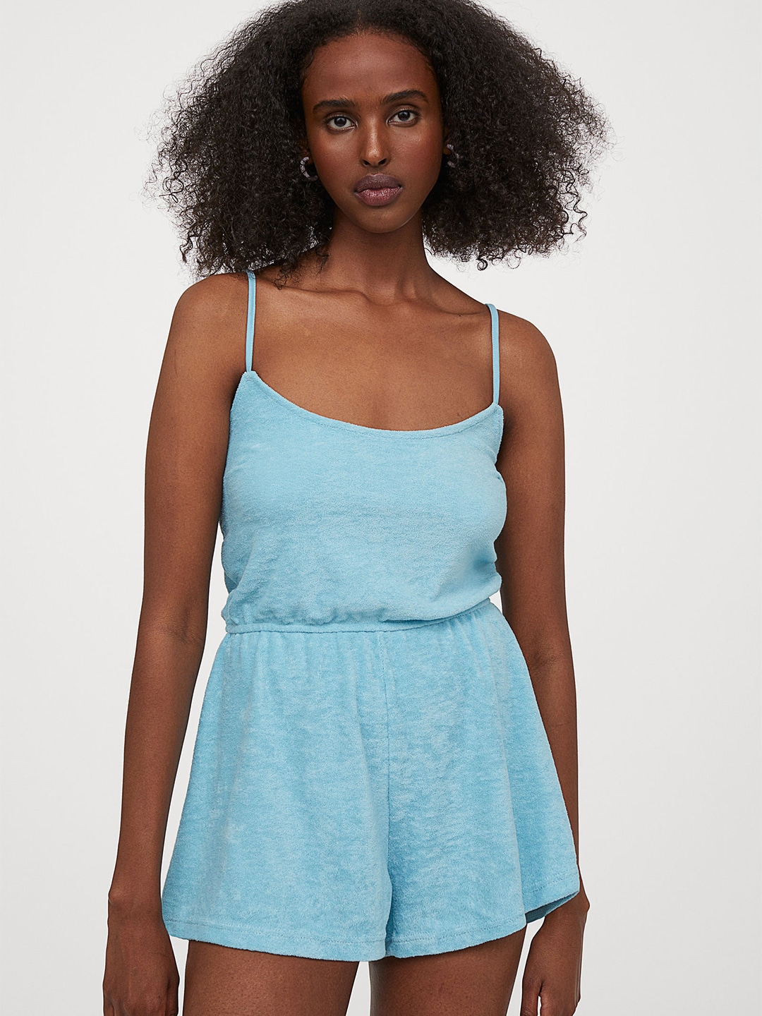 H&M Women Blue Solid Playsuit Price in India