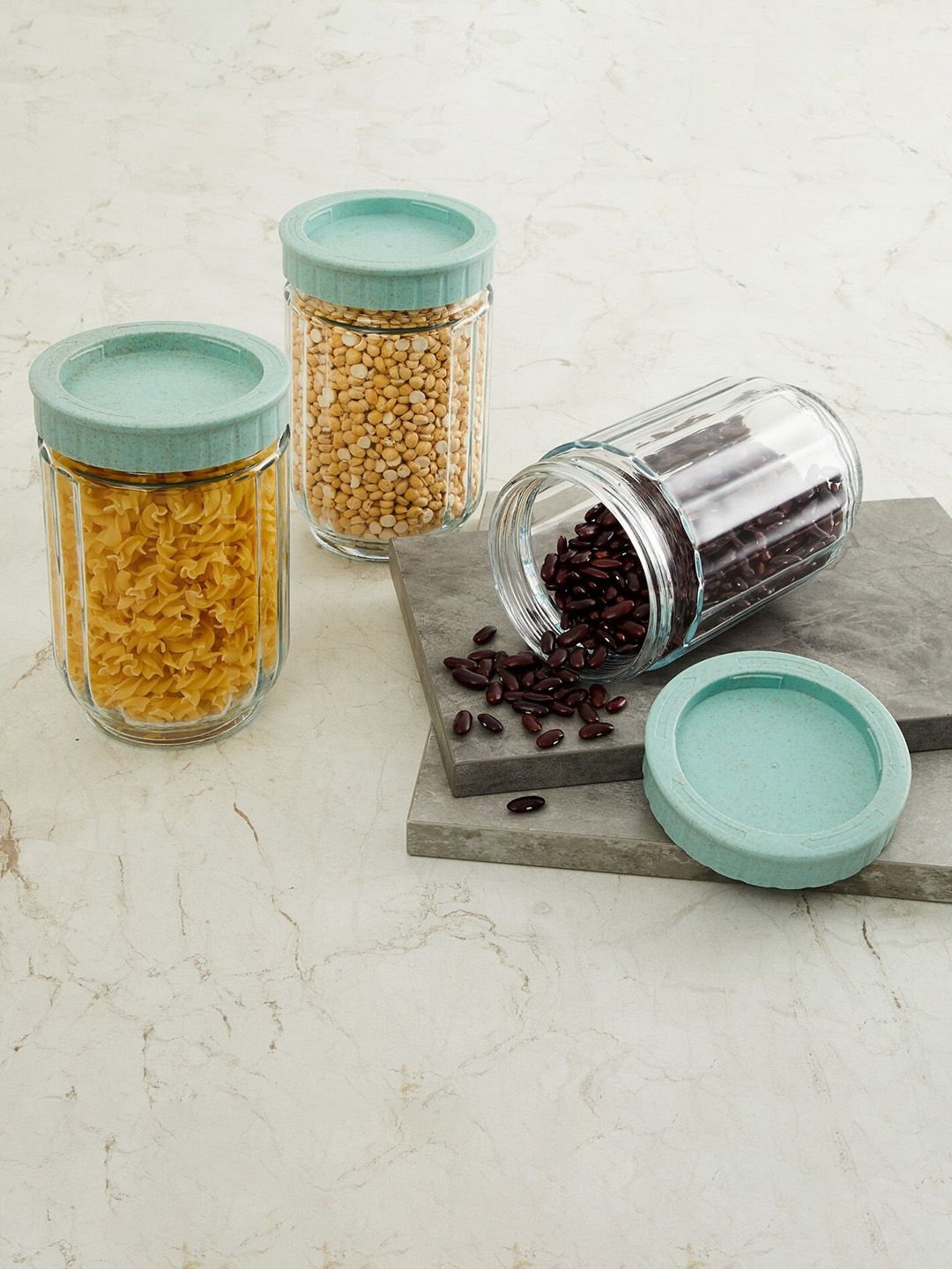 Home Centre Spinel Glass Jar with Lid - 1L - Set of 4 Price in India