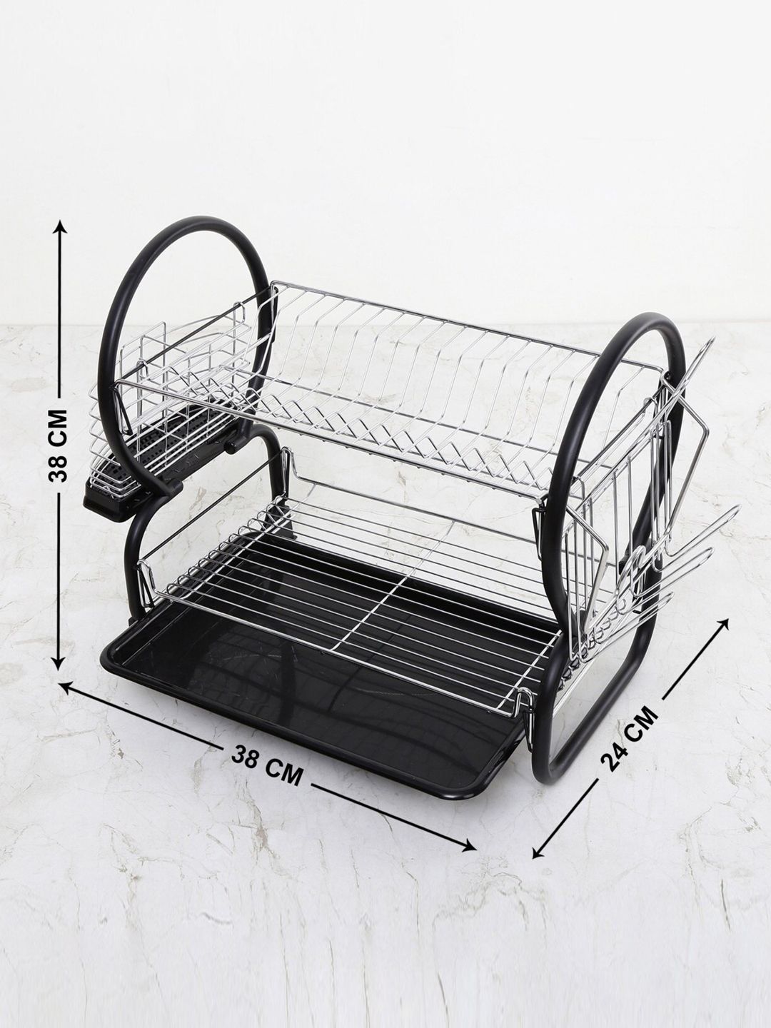 Home centre Silver Solid Metal Orion Two-Tier Chrome Dish Rack Price in India