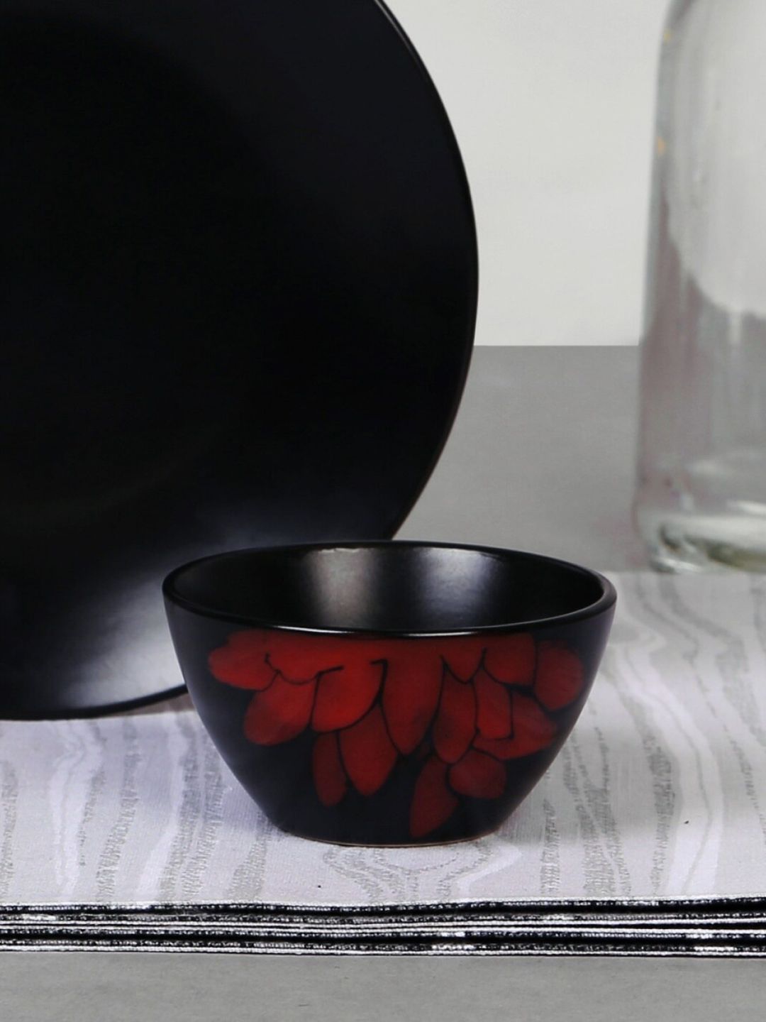 Home Centre Black & Red Dahlia Stoneware Katori Price in India