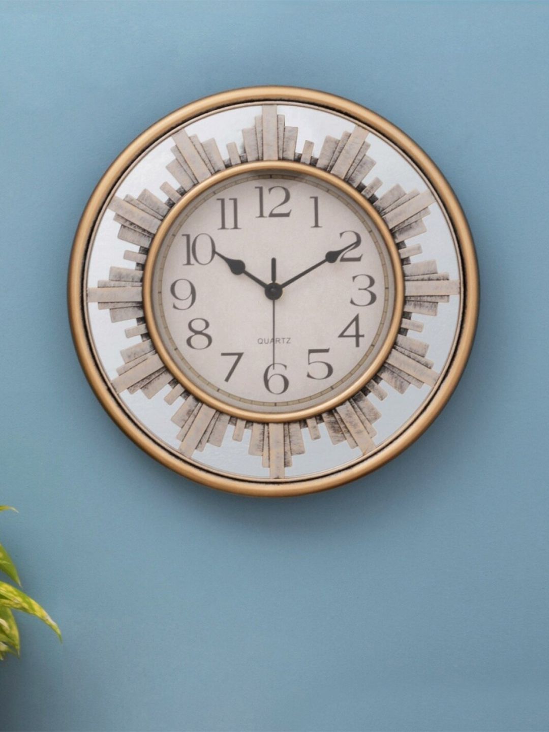 Home Centre Gold & Beige Textured Traditional Wall Clock Price in India