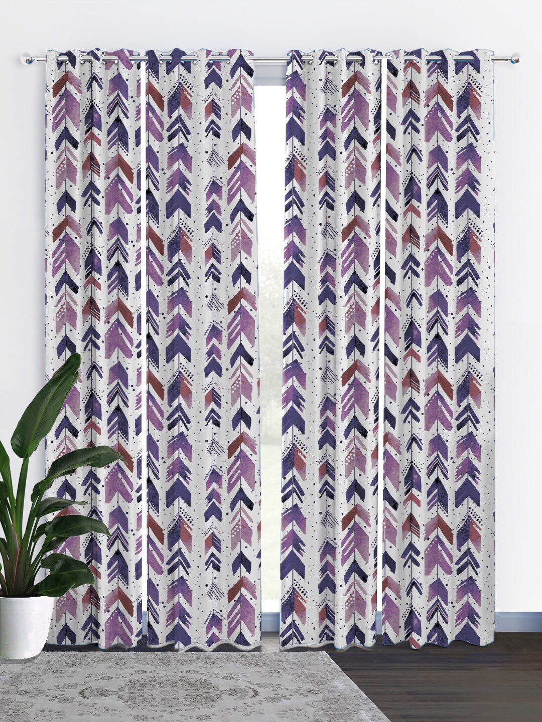 HOUZZCODE Set of 4 White & Purple Black Out Door Curtains Price in India