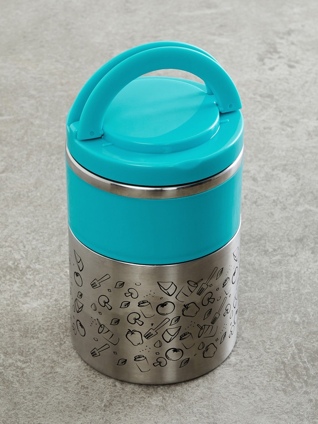 Home Centre Silver-Toned & Blue Colurblocked 2-Tier Vacuum & BPA Free Lunch Box Price in India